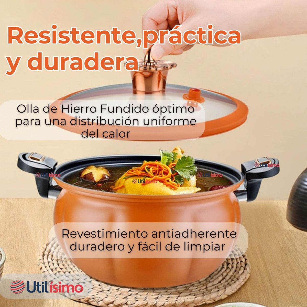 LINE - Olla De Micro Presión De Calabaza Antiadherente 7 Litros Color Naranja