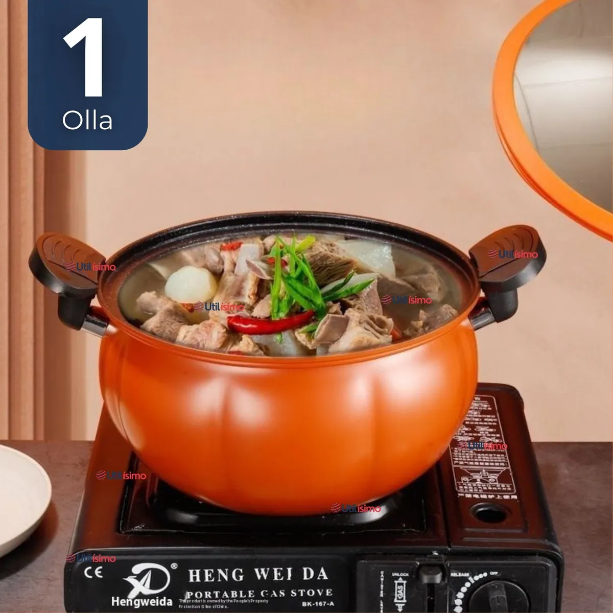 LINE - Olla De Micro Presión De Calabaza Antiadherente 7 Litros Color Naranja