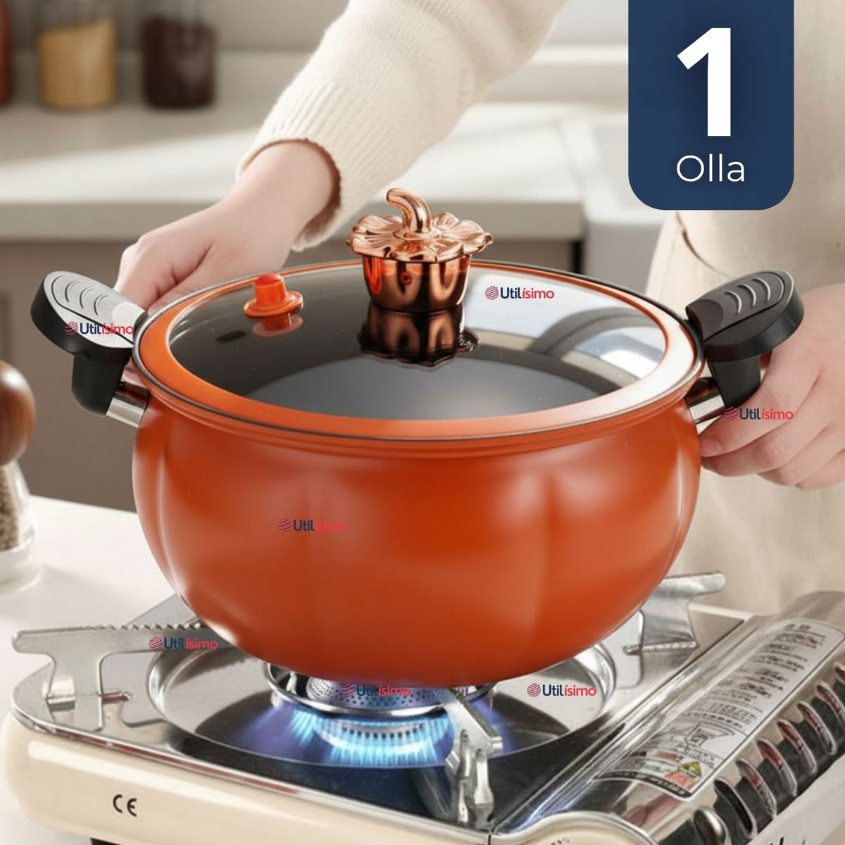 LINE - Olla De Micro Presión De Calabaza Antiadherente 7 Litros Color Naranja