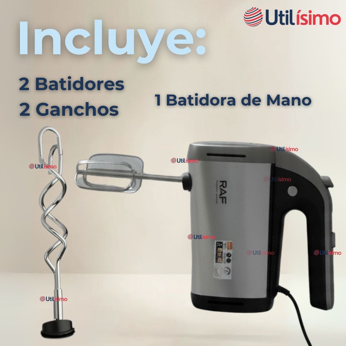 RAF - Batidora Electrica De Mano 5 Velocidades RAF Acero Inox. Mutifuncional