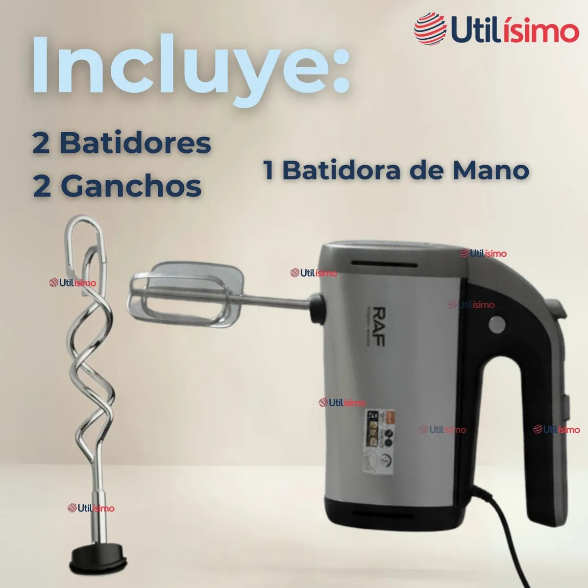 RAF - Batidora Electrica De Mano 5 Velocidades RAF Acero Inox. Mutifuncional