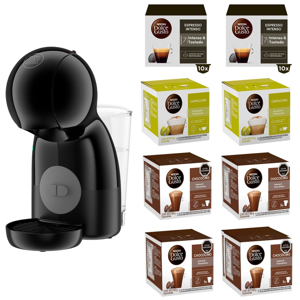 DOLCE GUSTO - Cafetera NESCAFÉ® Dolce Gusto® Piccolo XS Negra + 8 cajas capsulas