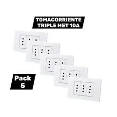 WANT - Pack x5 Tomacorriente Enchufe Triple 10a Certificado SEC Color Blanco