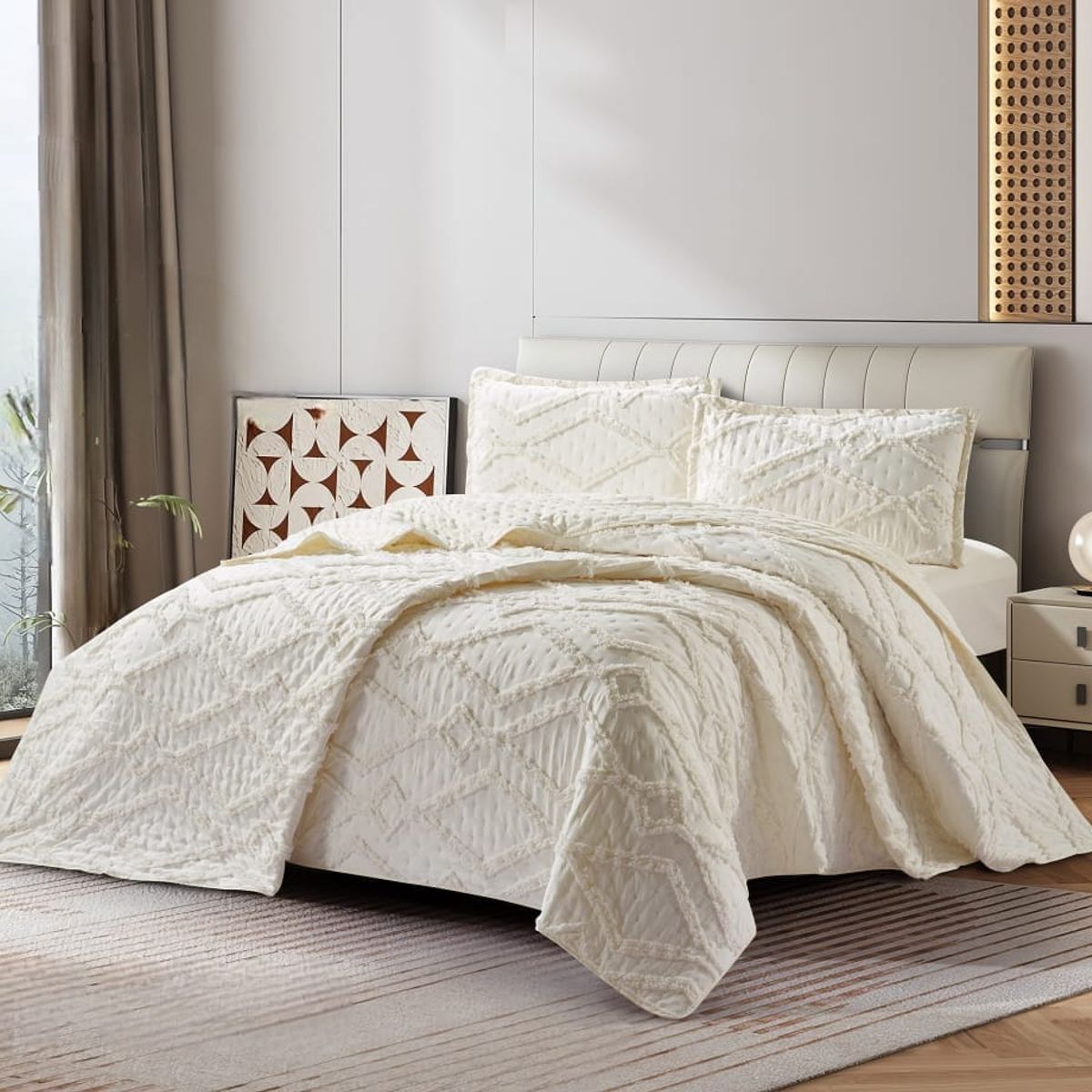 GENERICO - Cobertores Quilts Verano con Bordados en alto relieve técnica Tufting