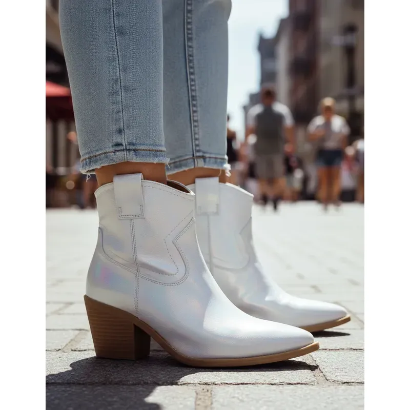 BOVINITA - Botin bota Mujer Texana Taco Ancho Punta Fina Tornasol Caña Baja