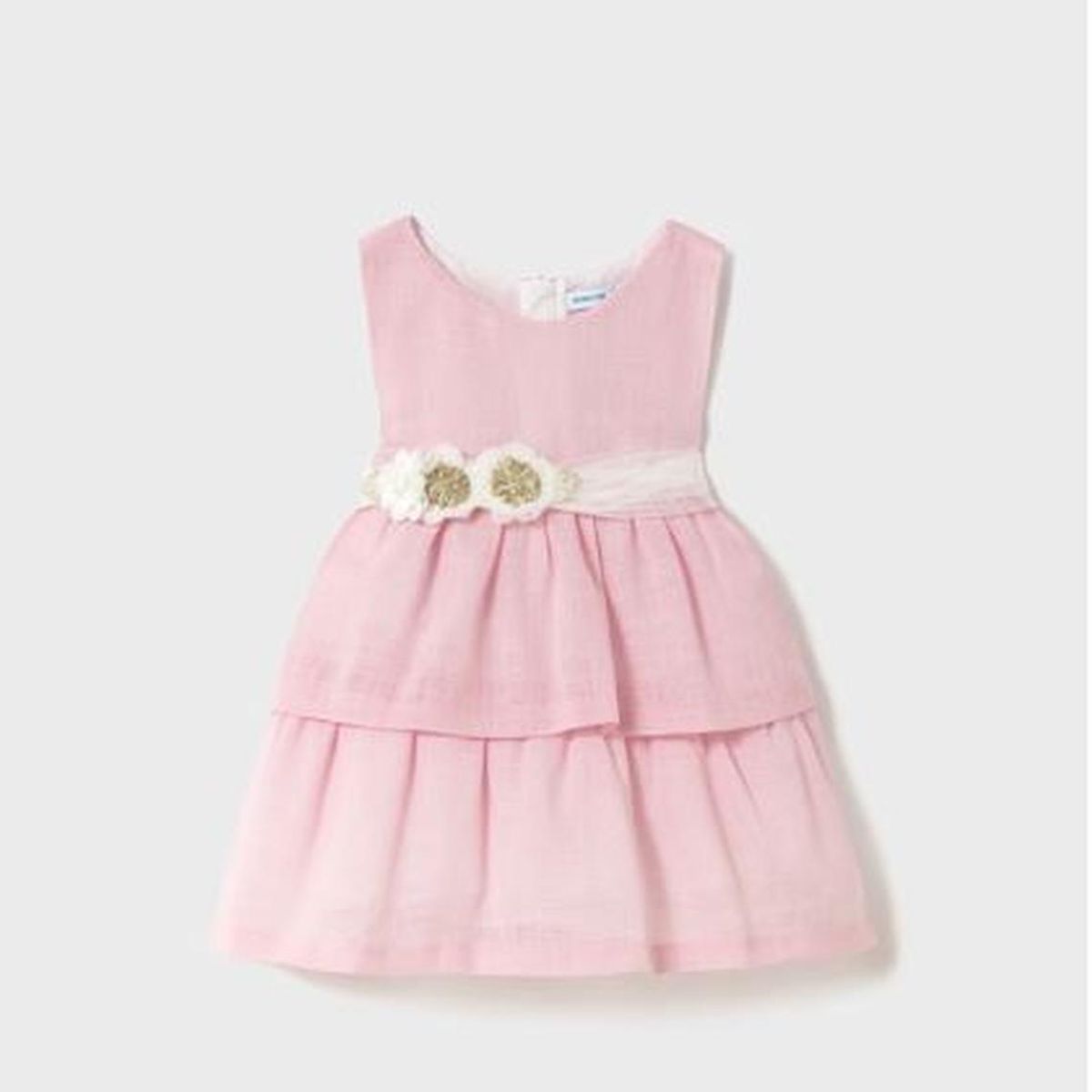 MAYORAL - Vestido con fajin simulado floral a la cintura para bebe niña