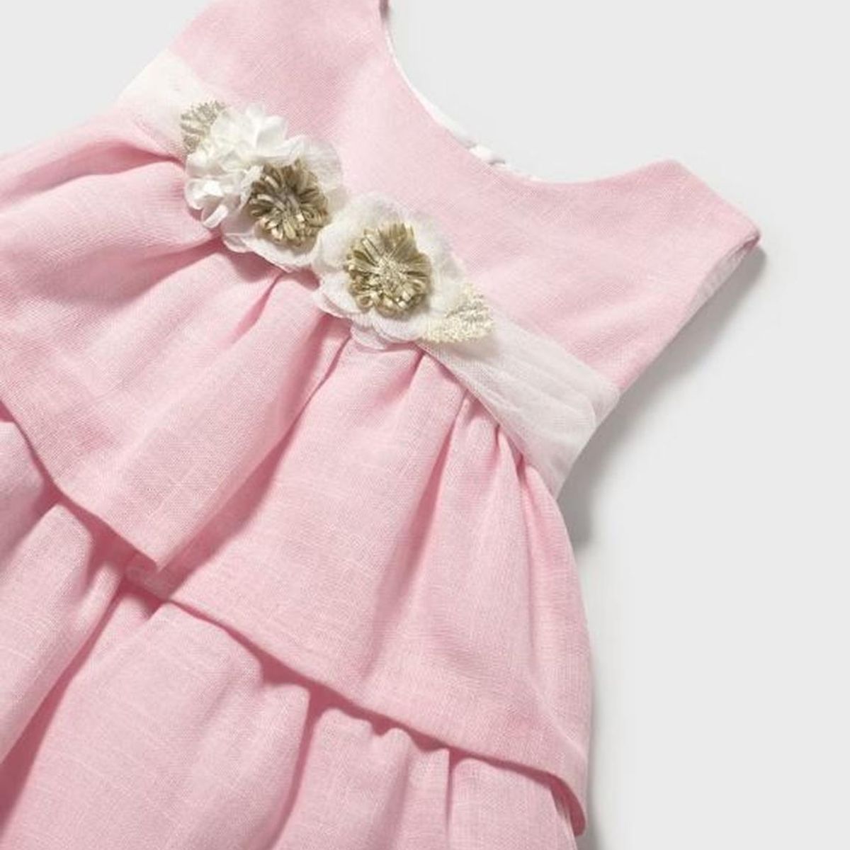 MAYORAL - Vestido con fajin simulado floral a la cintura para bebe niña