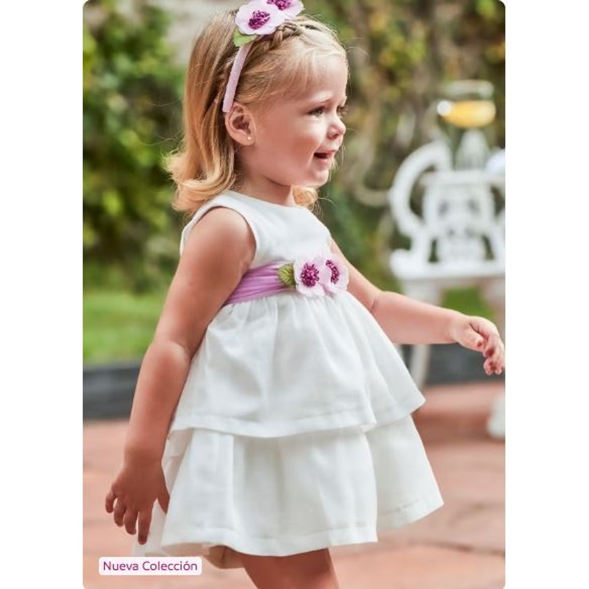 MAYORAL - Vestido con fajin simulado floral a la cintura para bebe niña