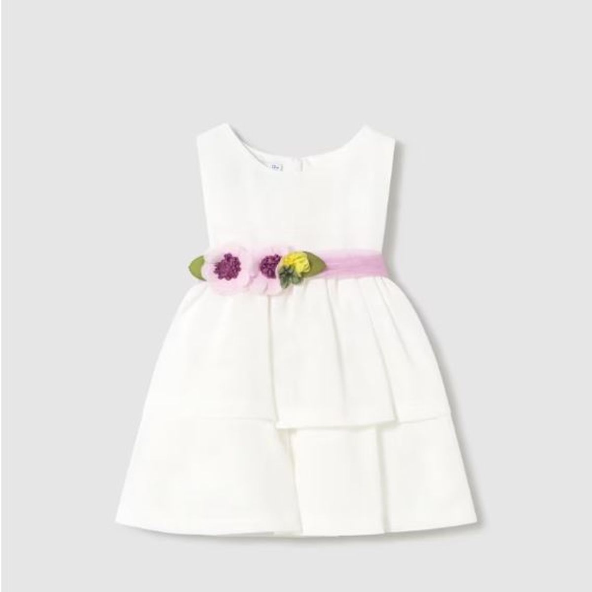MAYORAL - Vestido con fajin simulado floral a la cintura para bebe niña