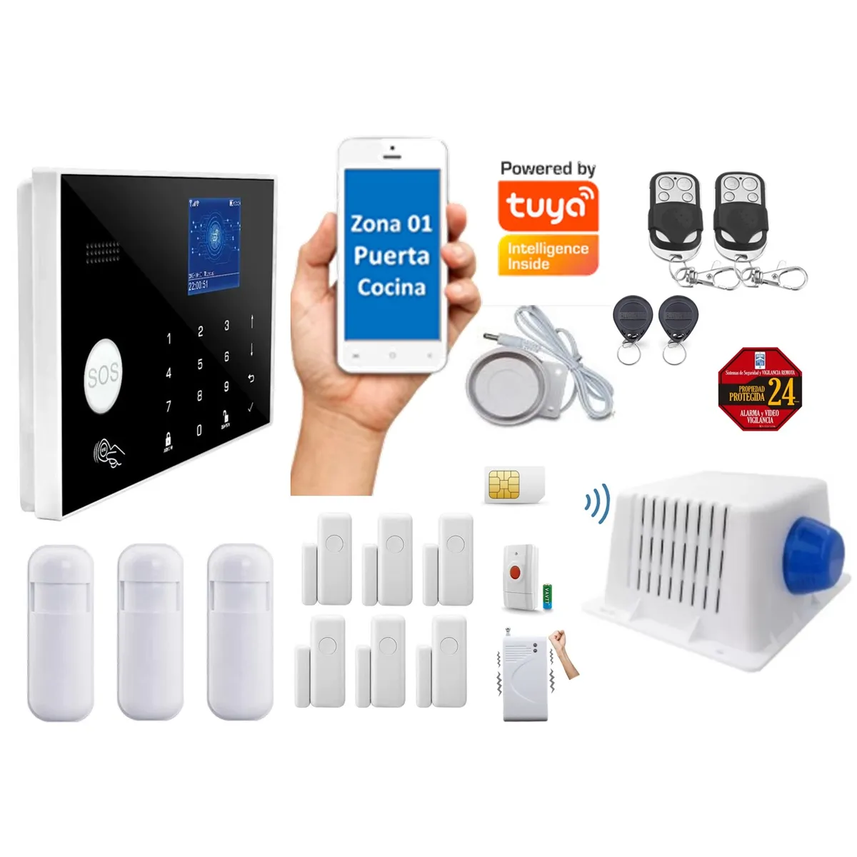 CASA TUYA - Alarma GSM 4gWIFI Google HomeAlexa Sirena 115db20w