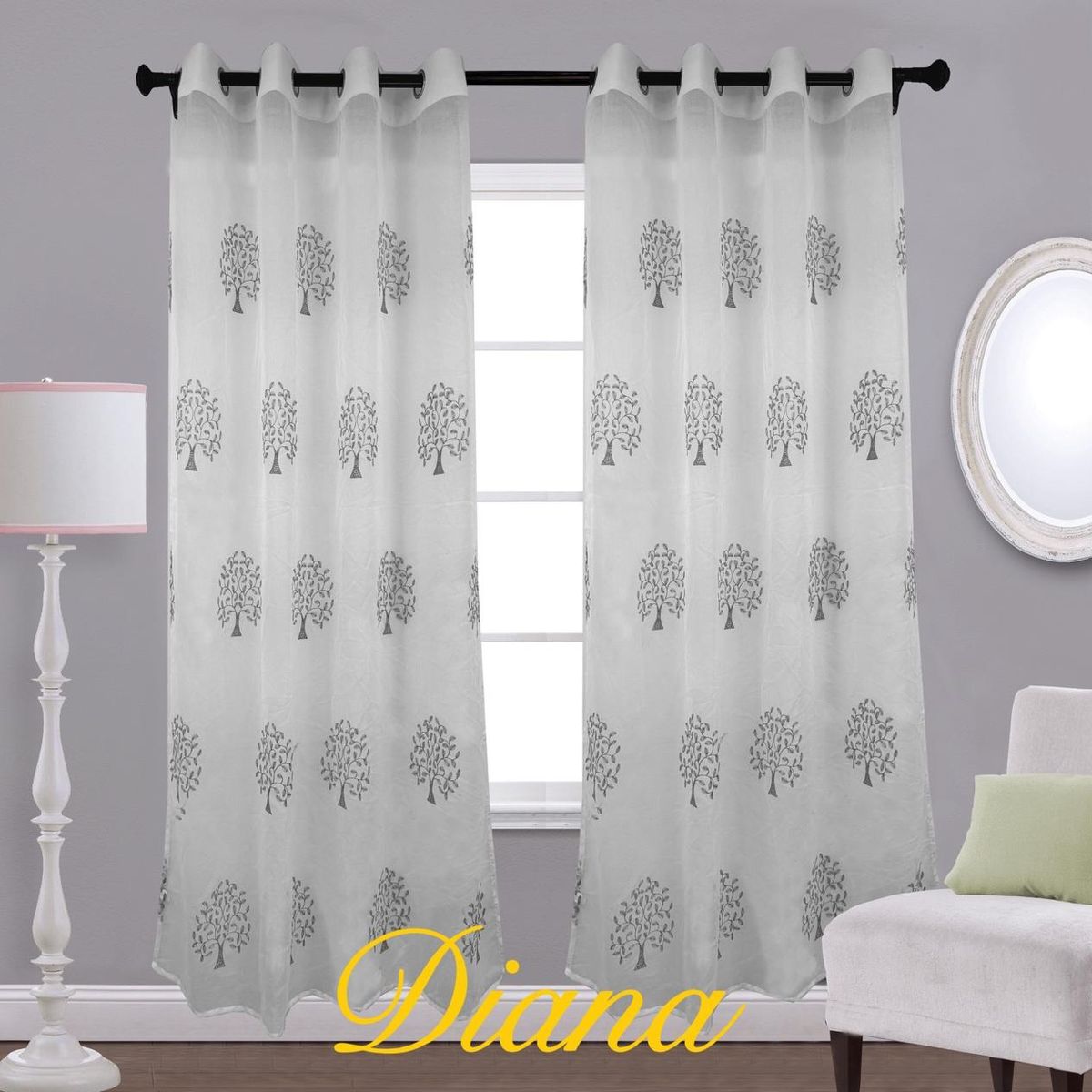 DIANA - CORTINA VISILLO TRANSLUCIDO BORDADO DISEÑO ARBOL 2 PAÑOS 140X240CM