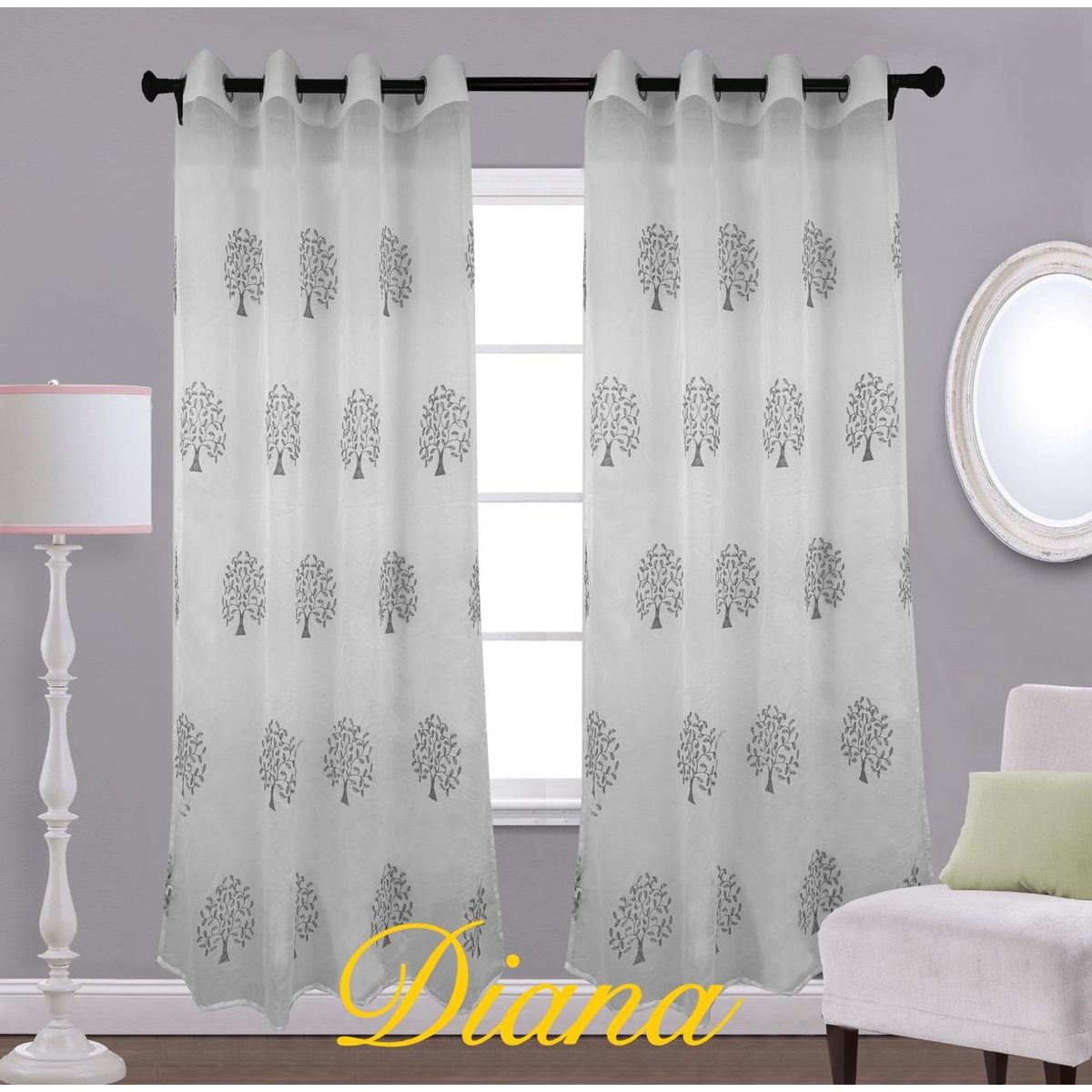 DIANA - CORTINA VISILLO TRANSLUCIDO BORDADO DISEÑO ARBOL 2 PAÑOS 140X240CM
