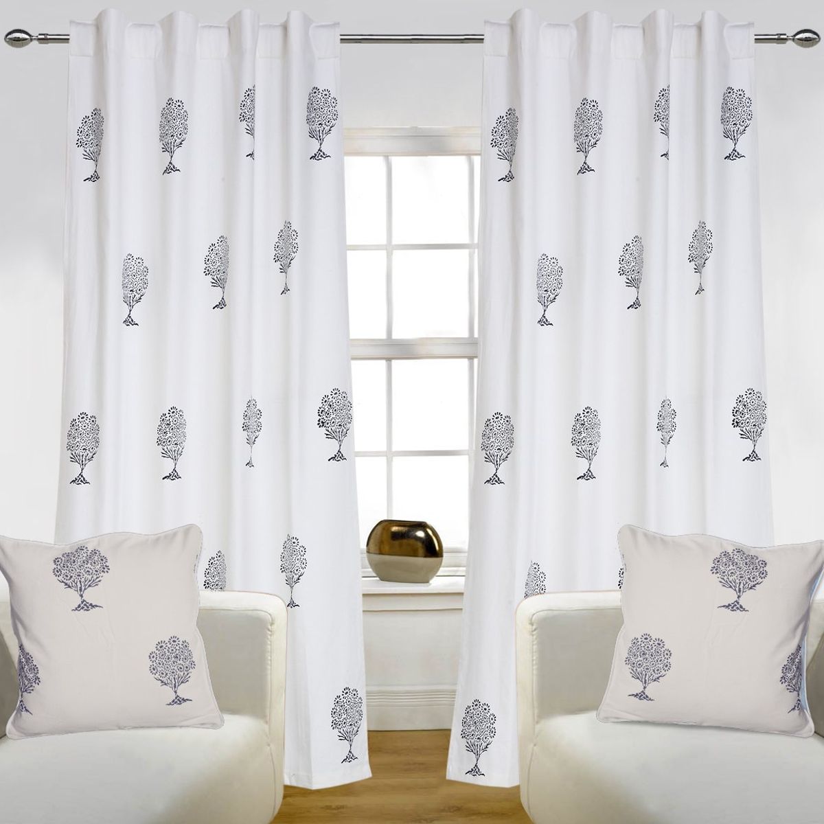 DIANA - CORTINA VISILLO TRANSLUCIDO BORDADO DISEÑO ARBOL 2 PAÑOS 140X240CM