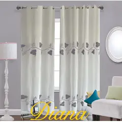 DIANA - CORTINA VISILLO TRANSLUCIDO BORDADO DISEÑO HOJA GRIS 2 PAÑOS 140X240CM