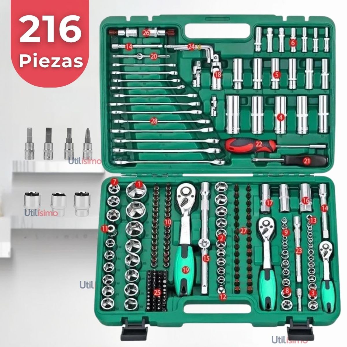LINE - Set Caja De Herramientas 216 Piezas Dados Y Llaves Acero Cromo