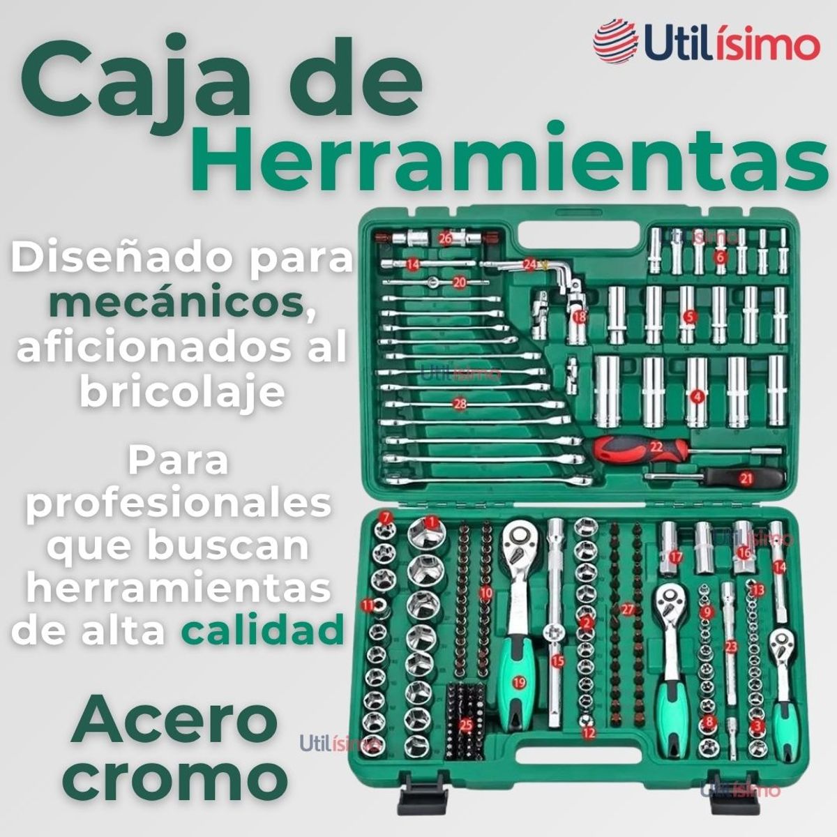 LINE - Set Caja De Herramientas 216 Piezas Dados Y Llaves Acero Cromo