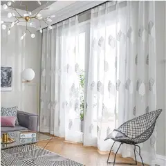 DIANA - CORTINA VISILLO TRANSLUCIDO BORDADO HOJA DUOCOLOR 2 PAÑOS 140X240CM