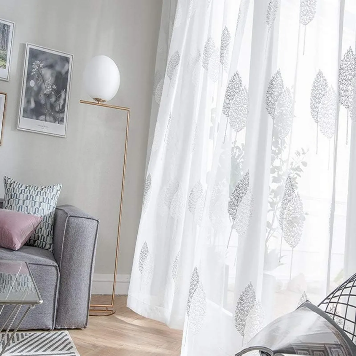 DIANA - CORTINA VISILLO TRANSLUCIDO BORDADO HOJA DUOCOLOR 2 PAÑOS 140X240CM