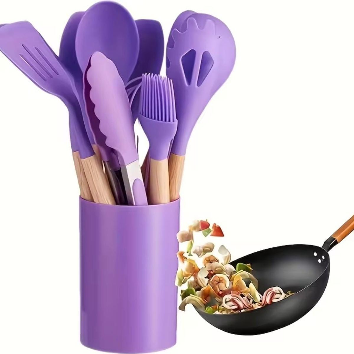 GENERICO - Set de utensilios de cocina 12 pcs silicona Lila