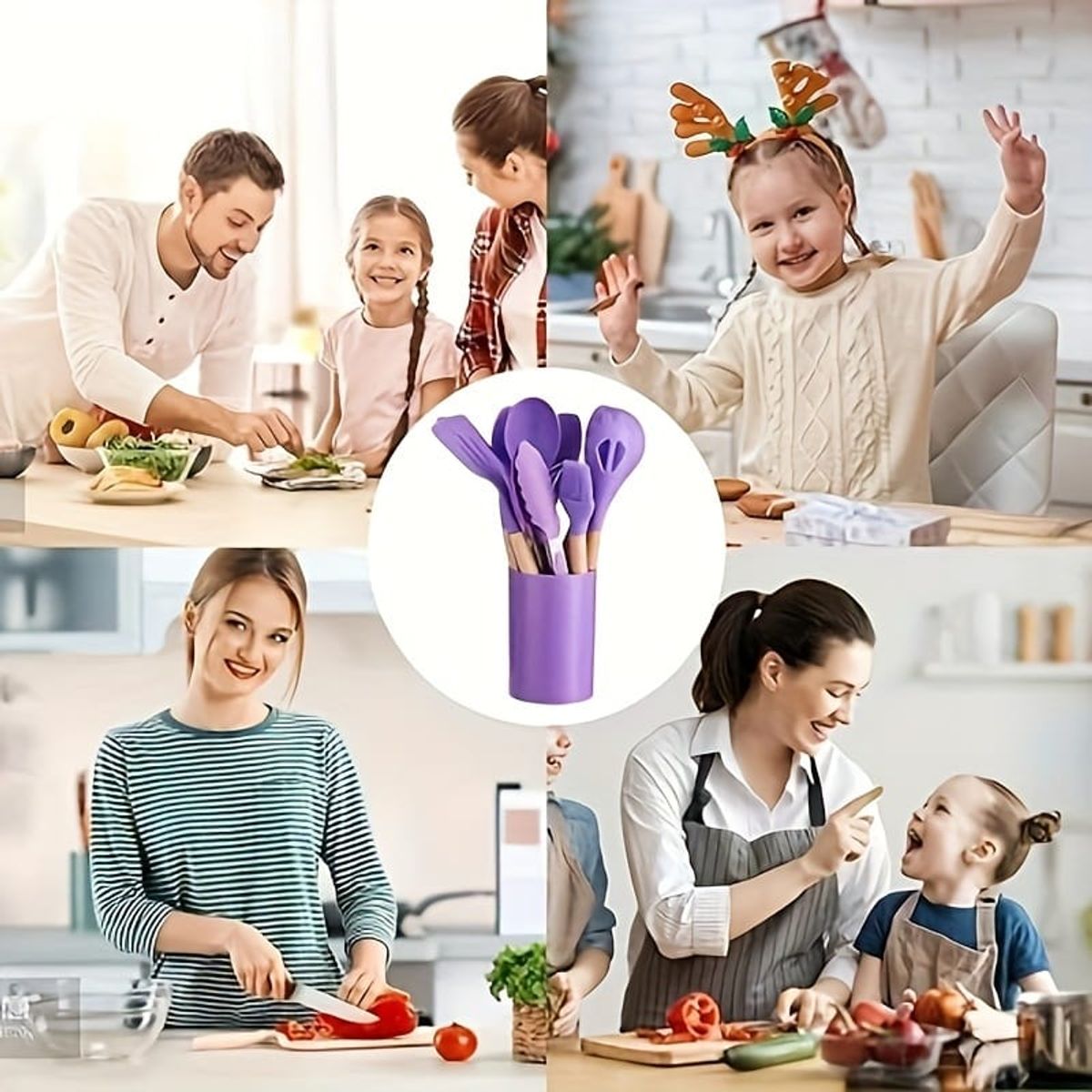 GENERICO - Set de utensilios de cocina 12 pcs silicona Lila