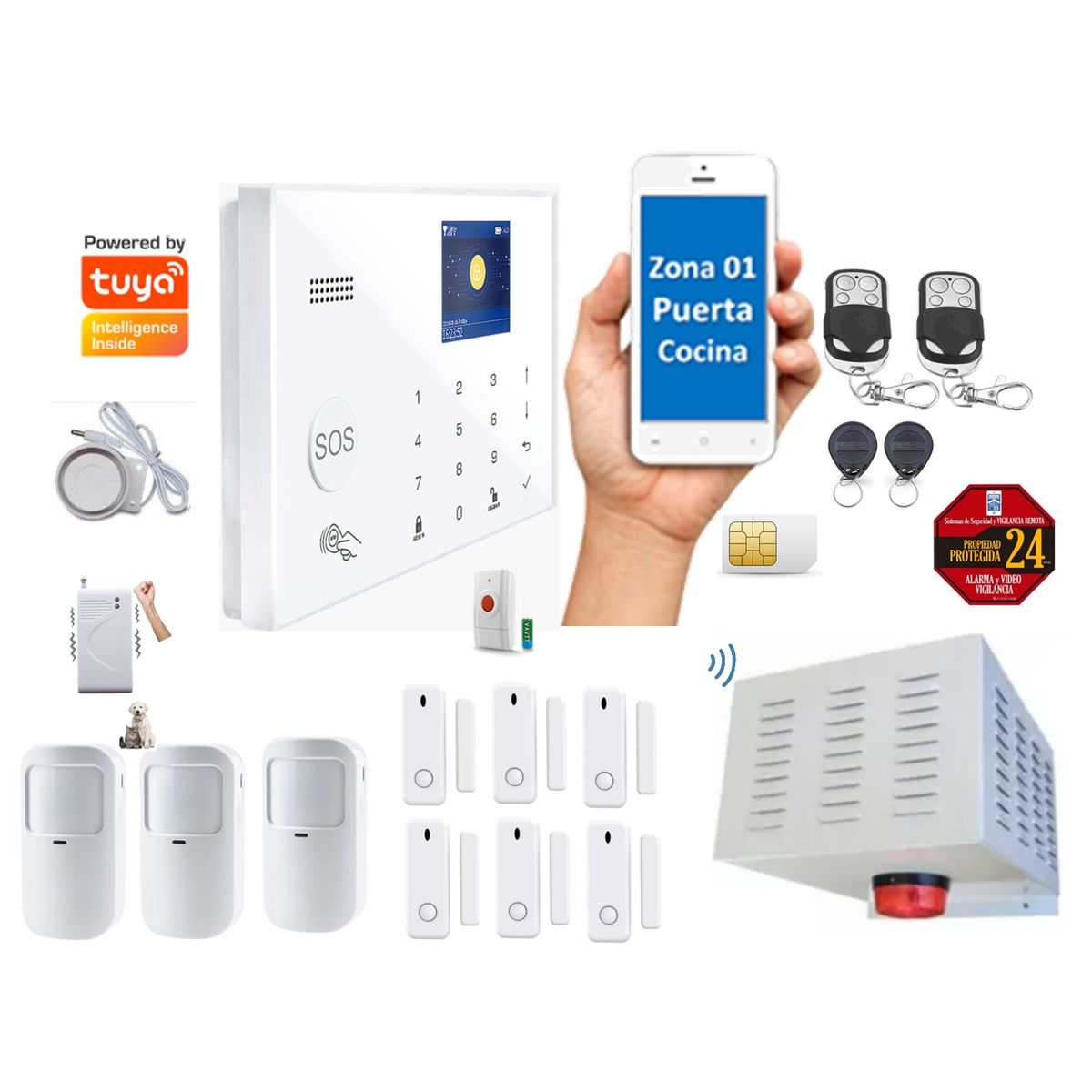 CASA TUYA - Alarma GSM 4gWIFI Google HomeAlexa Sirena 120db30w