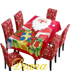 DIANA - SET DE MANTEL ANTIMANCHA + 6 FUNDA SILLAS DISEÑO NAVIDEÑOS SANTA CLAUS