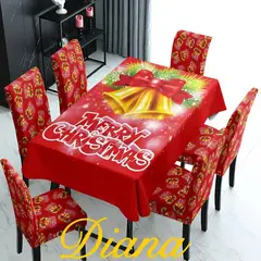 DIANA - SET DE MANTEL ANTIMANCHA + 6 FUNDA SILLAS DISEÑO NAVIDEÑOS CAMPANAS