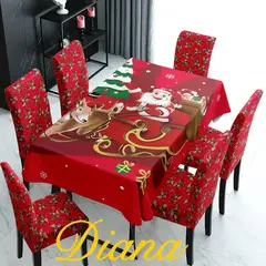 DIANA - SET DE MANTEL ANTIMANCHA + 6 FUNDA SILLAS DISEÑO NAVIDEÑOS TRINEO