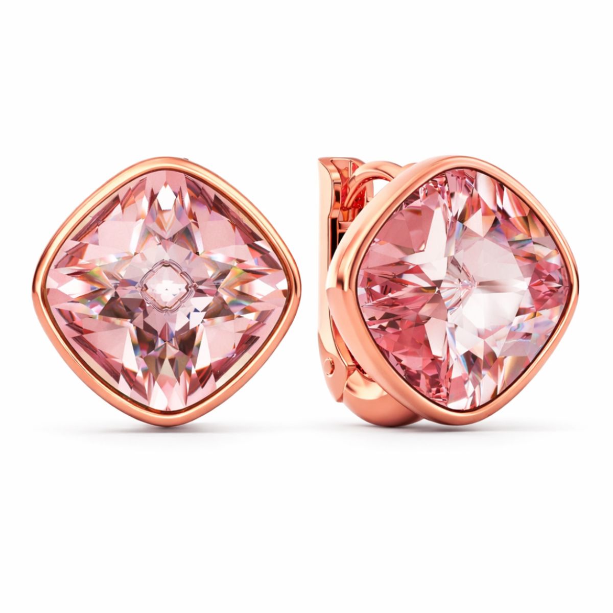 BLOOM CRYSTAL - Aros Cushion 12 mm Oro Rosa Cristal Rosa Vintage – Regalo Elegante Mujer