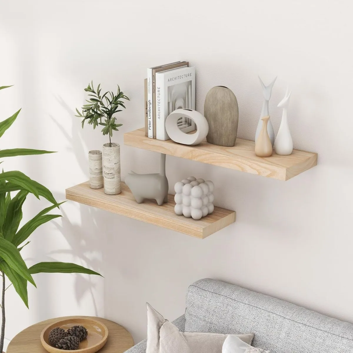 BAZUCA - Repisa Flotantes Para Pared 40cm Madera Minimalistas Moderna Kit X2