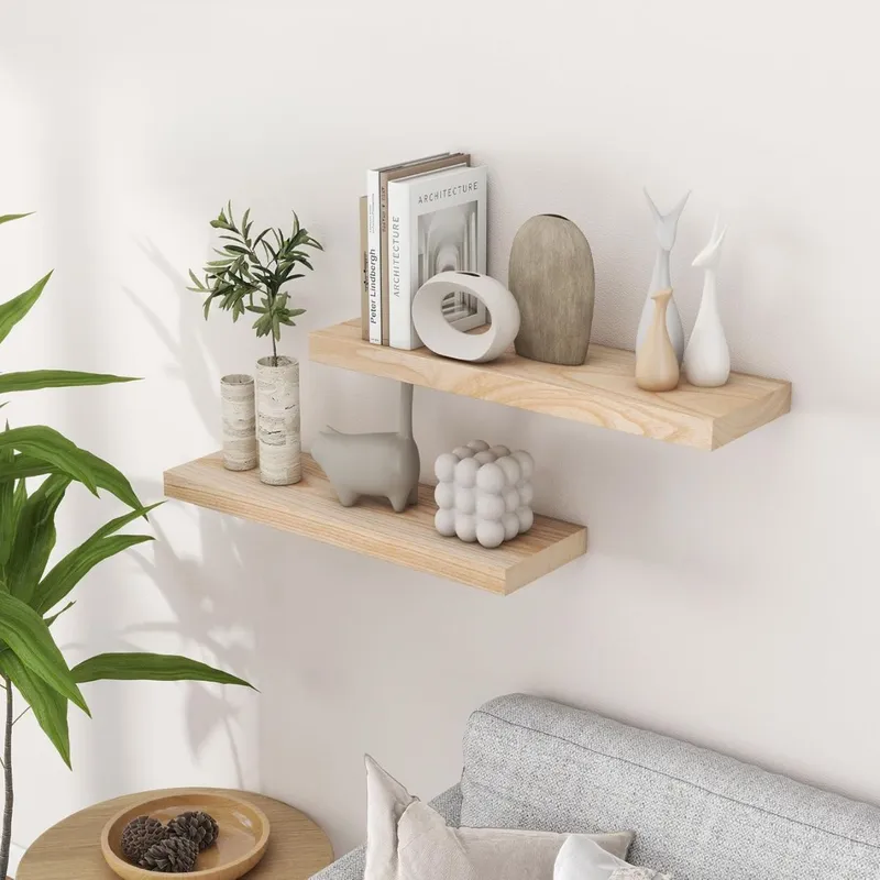 BAZUCA - Repisa Flotantes Para Pared 40cm Madera Minimalistas Moderna Kit X2