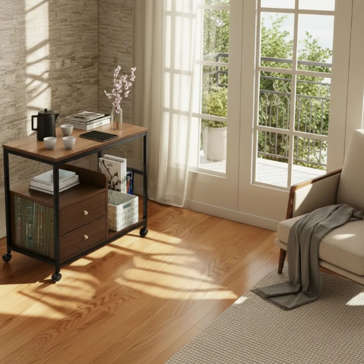 GENERICO - Mesa Auxiliar Con Cajones Mueble Multiuso Marrón