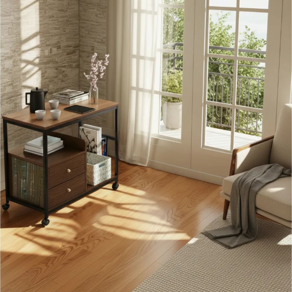 GENERICO - Mesa Auxiliar Con Cajones Mueble Multiuso Marrón