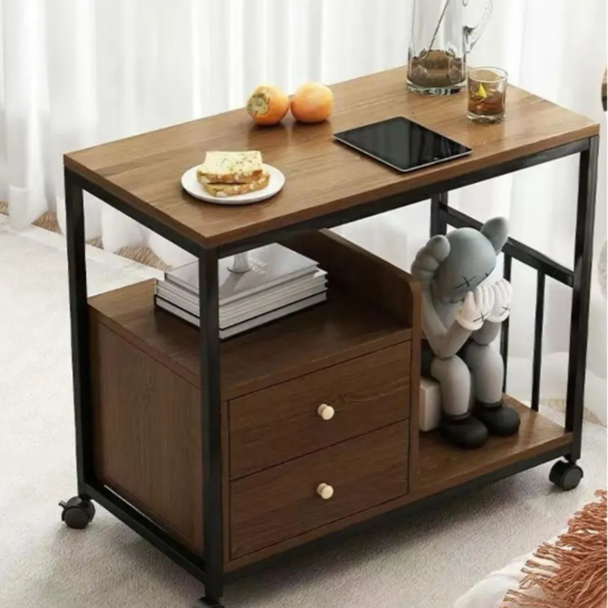 GENERICO - Mesa Auxiliar Con Cajones Mueble Multiuso Marrón