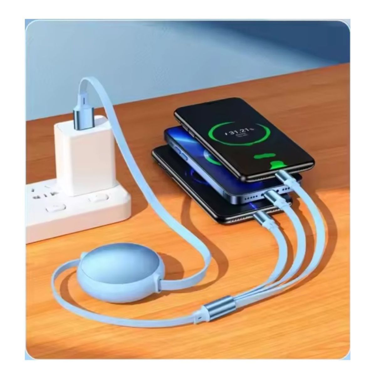 GENERICO - Cable Retráctil 3 en 1 Carga Rápida Tipo C + Micro + Lightning 1.2 M