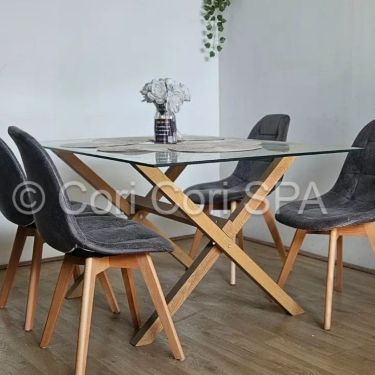 CORI CORI - Comedor Medlock 140x90cm + 4 Sillas Capitonne Ecocuero Vintage