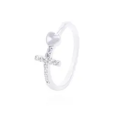 JB JOYAS BARON - Anillo de Plata Esterlina Cruz con Circones y Corazón