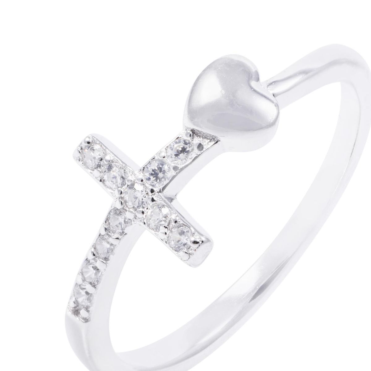 JB JOYAS BARON - Anillo de Plata Esterlina Cruz con Circones y Corazón