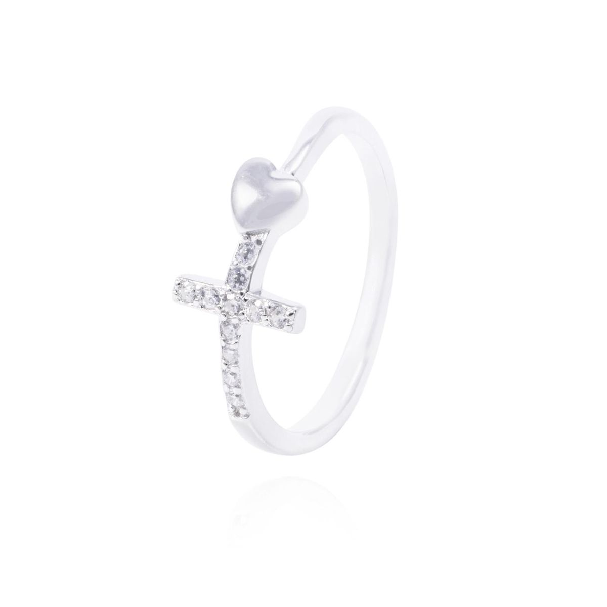 JB JOYAS BARON - Anillo de Plata Esterlina Cruz con Circones y Corazón