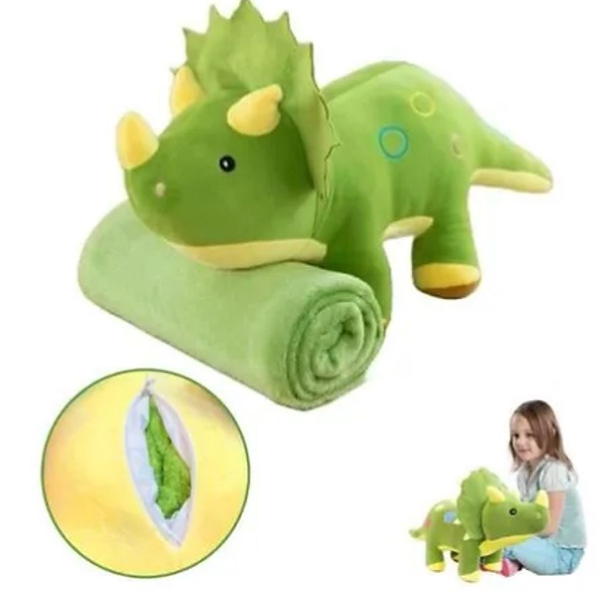 DIANA - PELUCHE DE 45CM CON DISEÑO DINOSAURIO VERDE CON MANTA DN