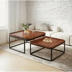 GENERICO - Mesa Auxiliar De Centro Doble Cuadrada Color Marrón