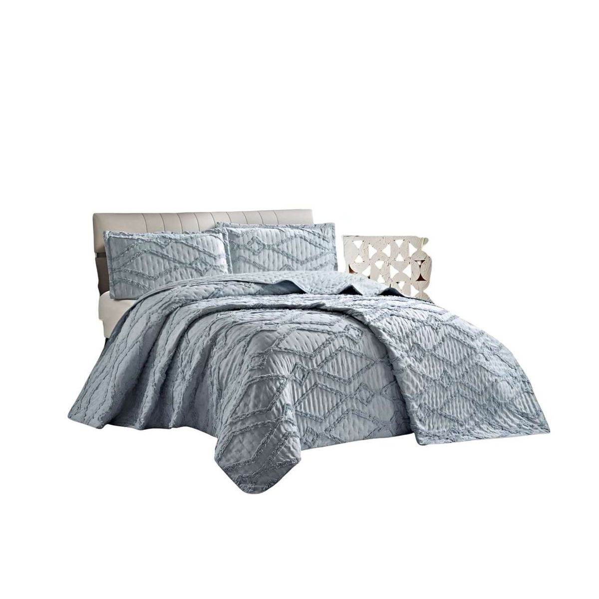 GENERICO - QUILT VERANO DISEÑO GEOMETRICO TUFTING PLAZA Y MEDIA GRIS