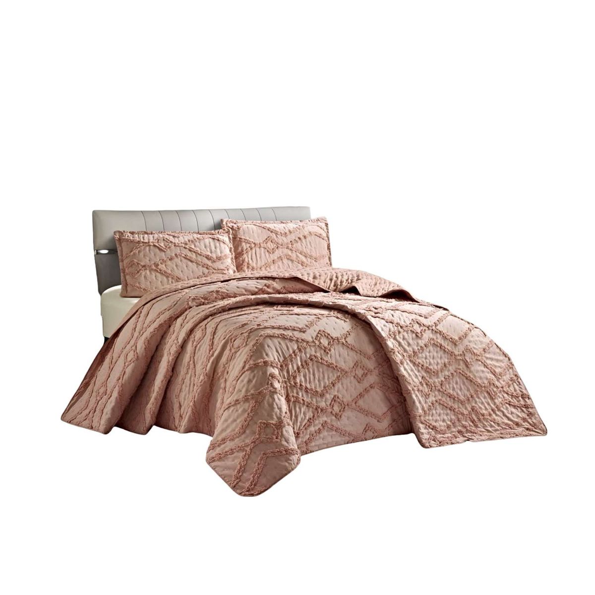 GENERICO - QUILT VERANO DISEÑO GEOMETRICO TUFTING PLAZA Y MEDIA ROSADO
