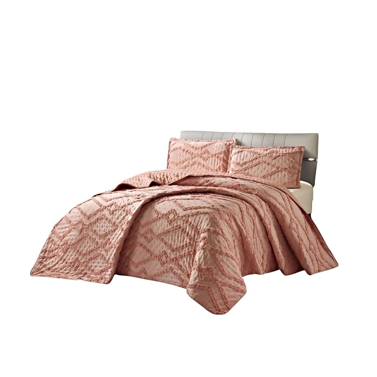 GENERICO - QUILT VERANO DISEÑO GEOMETRICO TUFTING 2 PLAZAS ROSADO