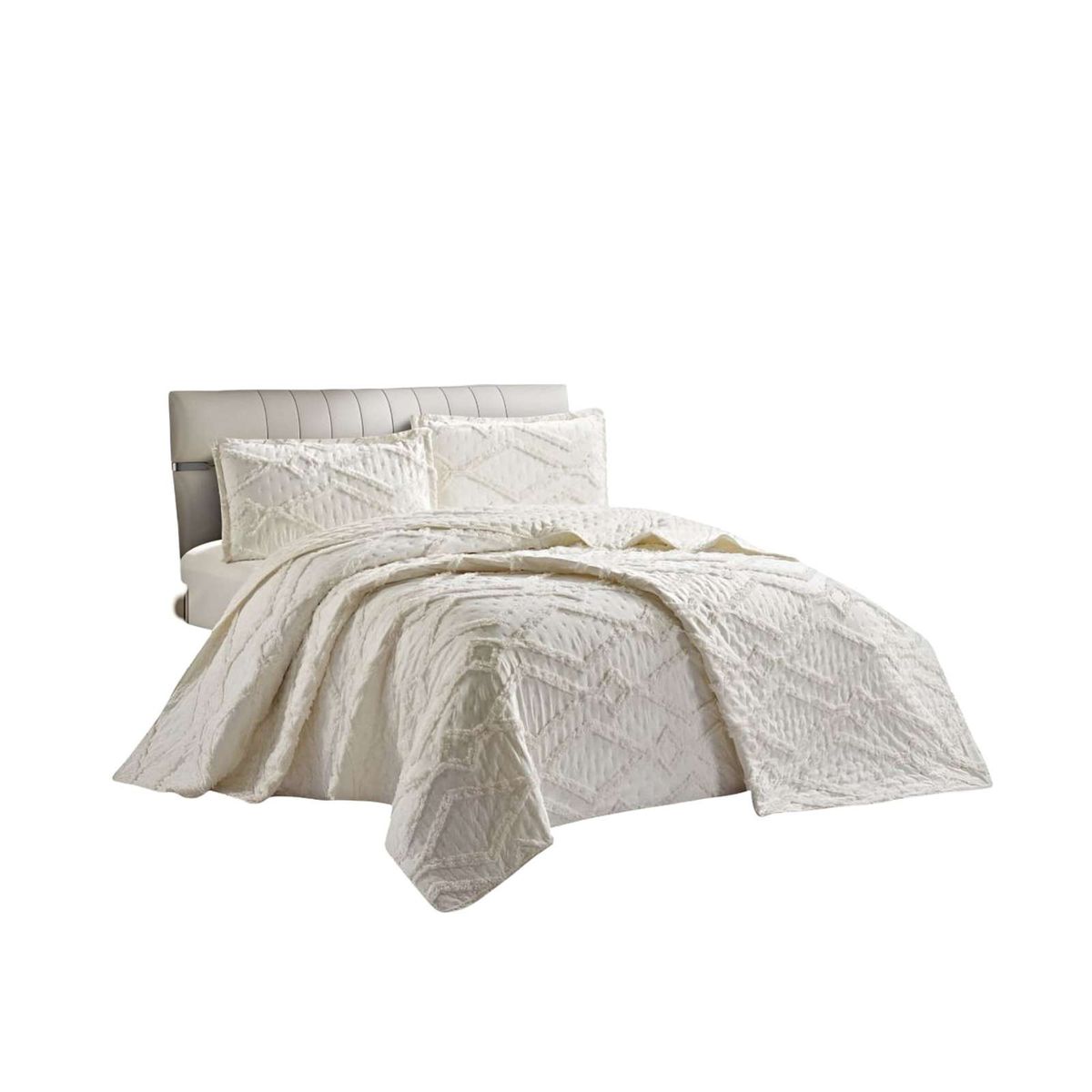 GENERICO - QUILT VERANO DISEÑO GEOMETRICO TUFTING KING-SUPERKING BLANCO