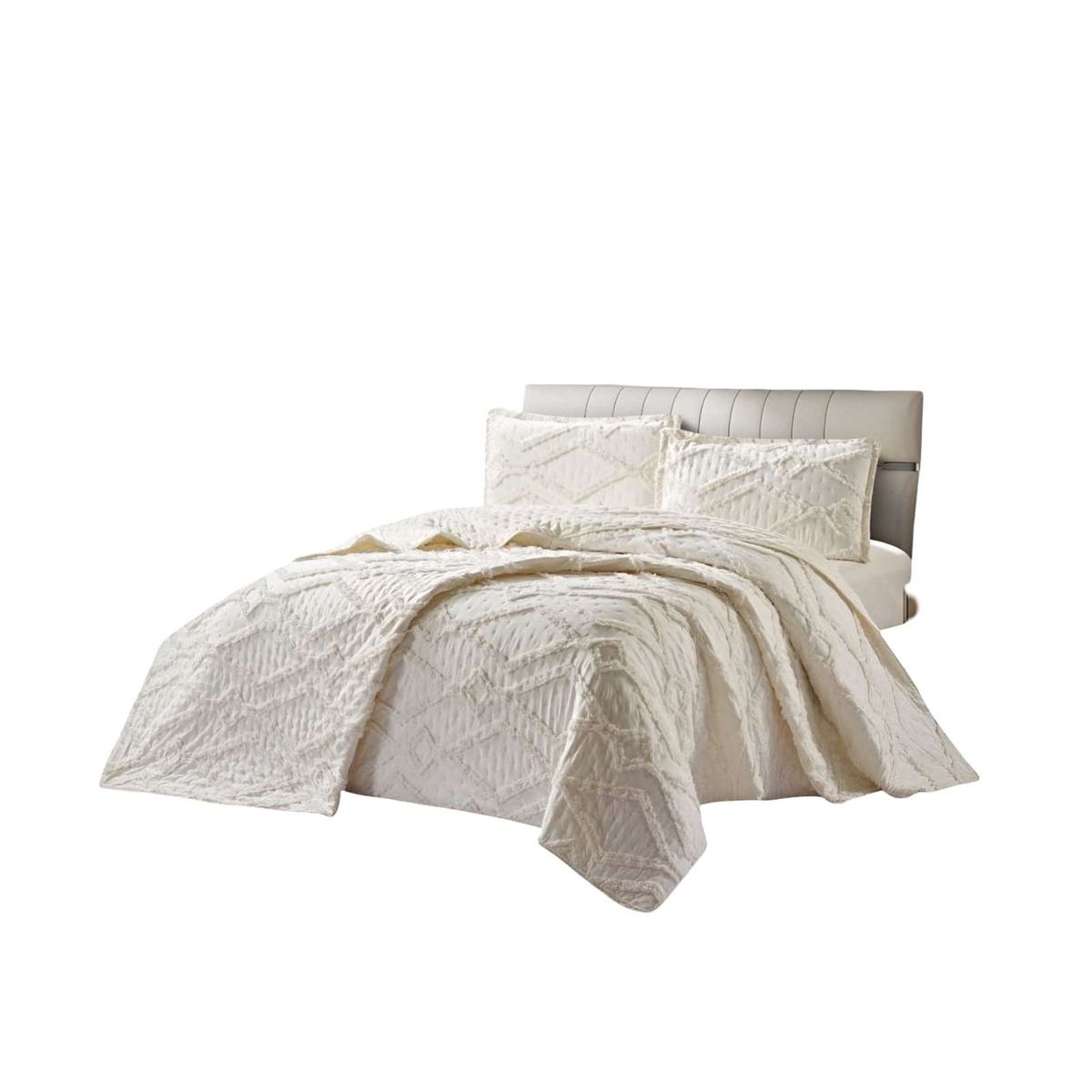 GENERICO - QUILT VERANO DISEÑO GEOMETRICO TUFTING KING-SUPERKING BLANCO