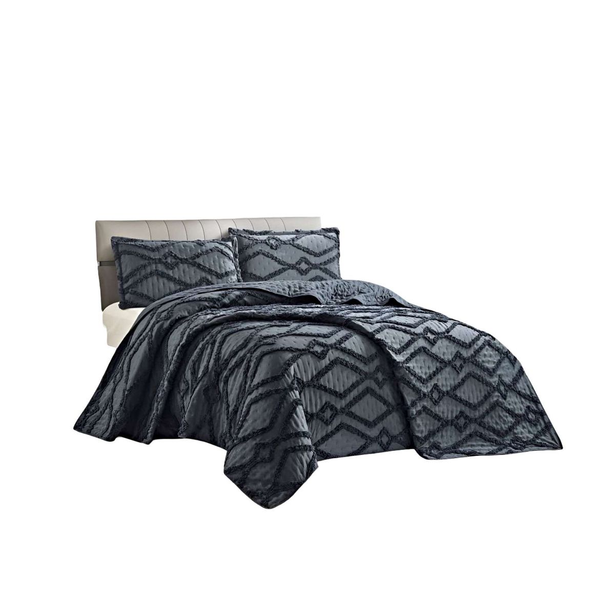 GENERICO - QUILT VERANO DISEÑO GEOMETRICO TUFTING KING-SUPERKING GRIS.