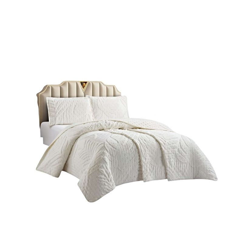 GENERICO - QUILT VERANO DISEÑO HOJA TUFTING PLAZA Y MEDIA BLANCO