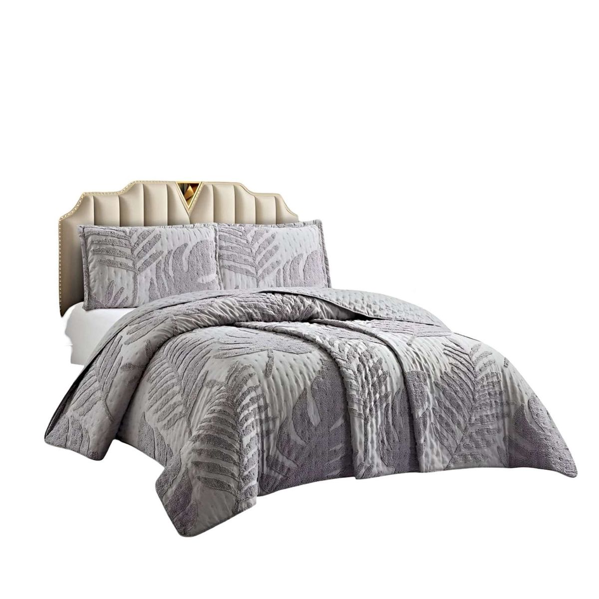 GENERICO - QUILT VERANO DISEÑO HOJA TUFTING KING-SUPERKING GRIS