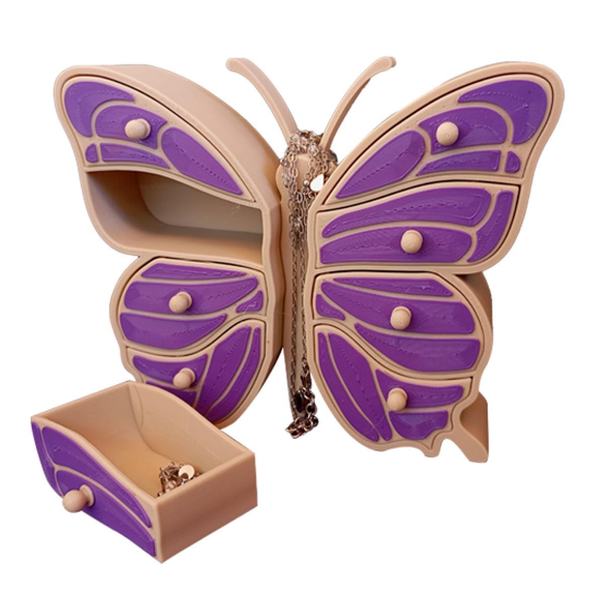 GENERICO - Joyero Con Cajón De Mariposa Beige Y Morado